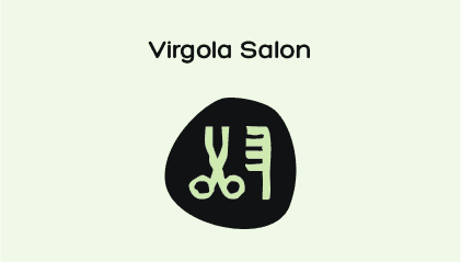 Logo di Virgola Salon con forbici e pettine su sfondo chiaro.